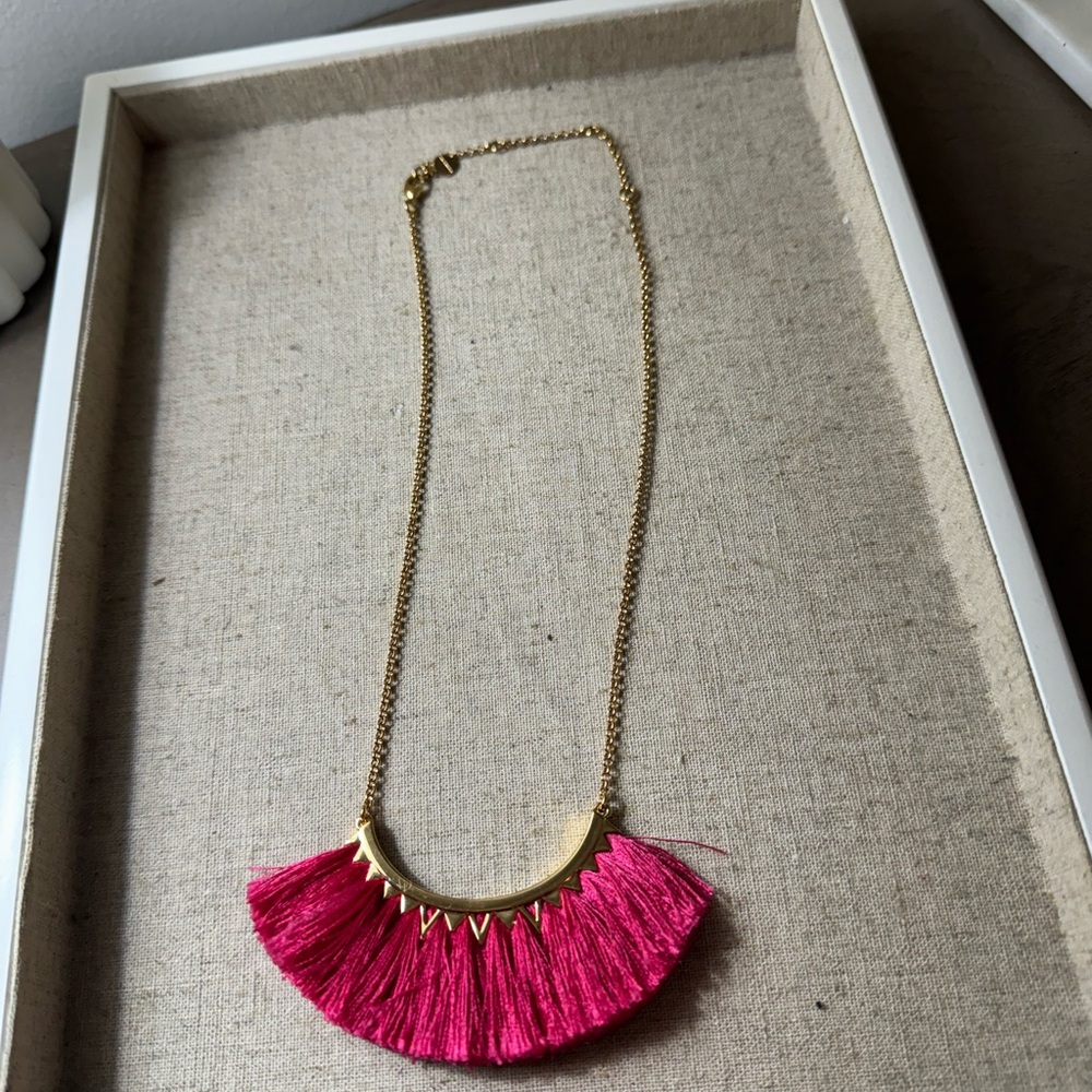 Bright Pink Fringe Necklace